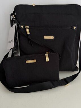 New Baggallini Black Go Bagg Square Crossbody Handbag Travel Bag With RFIDWallet